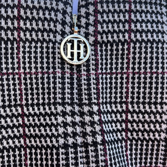 Tommy Hilfiger Glen Plaid Flutter Sleeve Sheath Dress. Black & White w/Burgundy - Picture 6 of 8